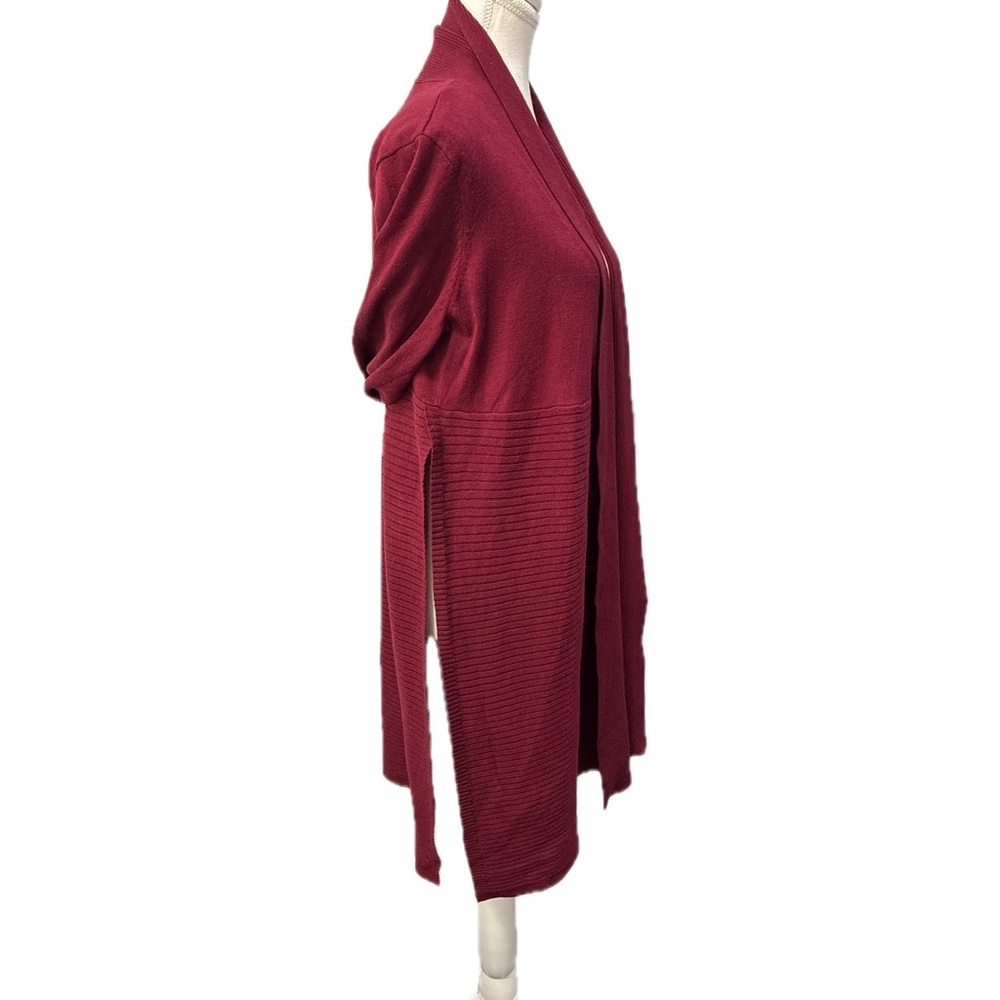89th + Madison Red Burgundy Open Front Long Duster Cardigan Size Small - Picture 4 of 6